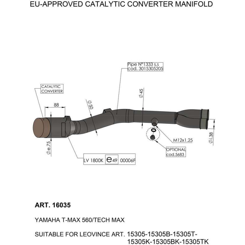 Manchon catalysé LeoVince Yamaha TMAX 560 / Tech Max - Dr Rider