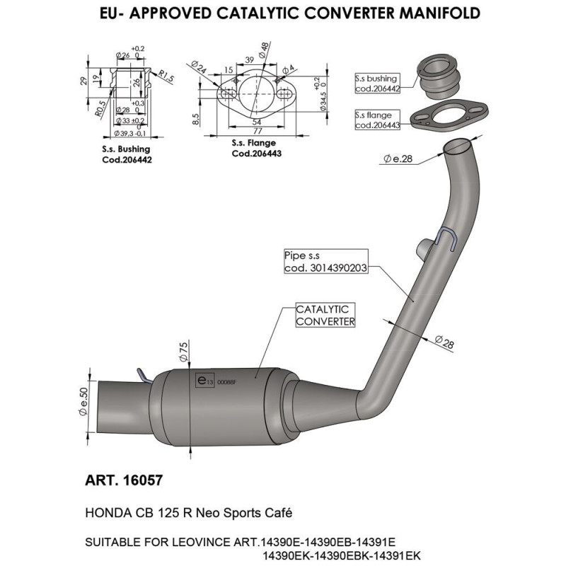 Manchon catalysé LeoVince Honda CB125R Neo Sports Café - Dr Rider