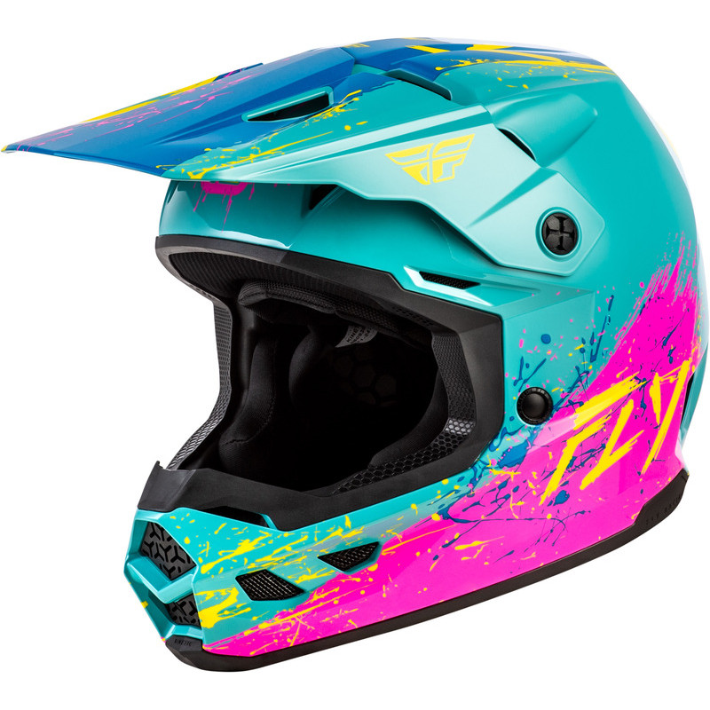 Casque enfant FLY RACING Kinetic Drip - turquoise/rose/jaune - Dr Rider