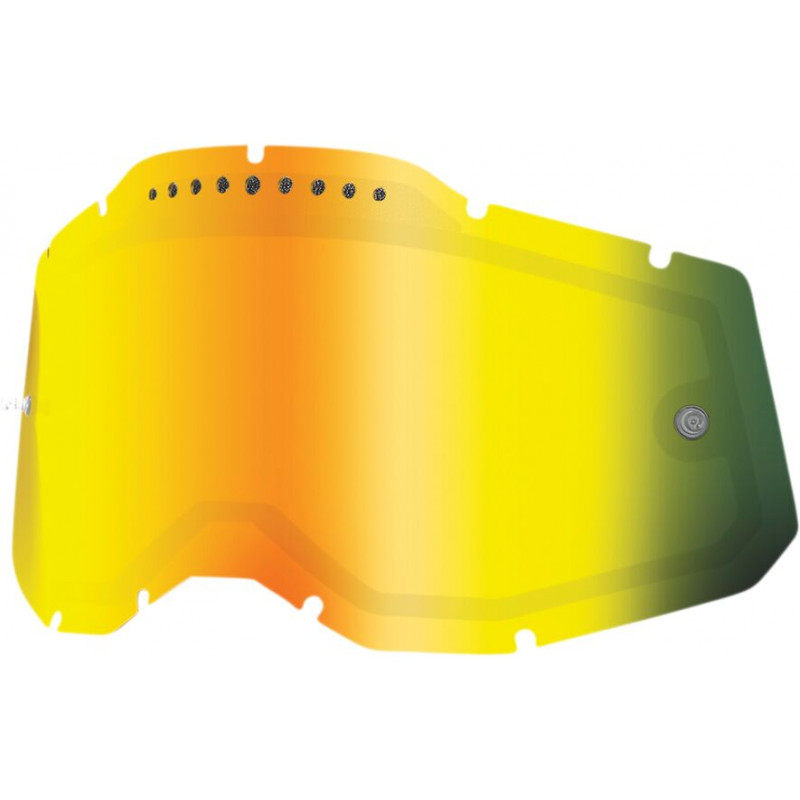 Écran masque cross 100% RACECRAFT 2 / ACCURI 2 / STRATA 2 Ventilé avec picots Miroir Or - Dr Rider