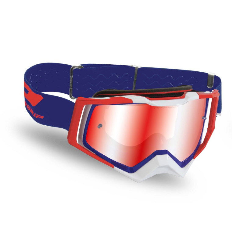 Masque cross Progrip Rapid 3309 Rouge/Blanc/Bleu - Écran miroir bleu | Dr Rider