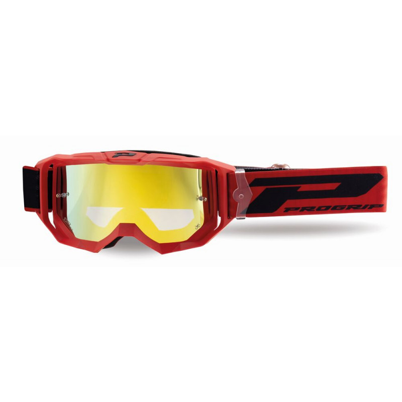 Masque cross Progrip Vision Go 3300 Rouge mat - Écran miroir jaune | Dr Rider
