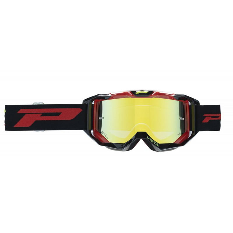 Masque cross Progrip Vista 3303 Noir/Rouge - Écran miroir jaune | Dr Rider