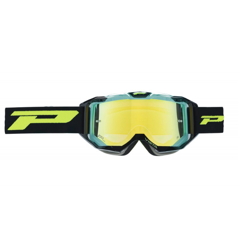 Masque cross Progrip Vista 3303 Noir/Vert d’eau - Écran miroir jaune | Dr Rider