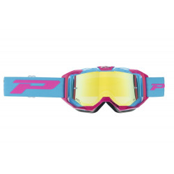 Masque cross Progrip Vista 3303 Fuchsia/Bleu clair - Écran miroir jaune | Dr Rider