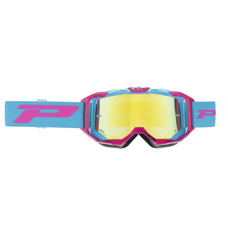 Masque cross Progrip Vista 3303 Fuchsia/Bleu clair - Écran miroir jaune | Dr Rider